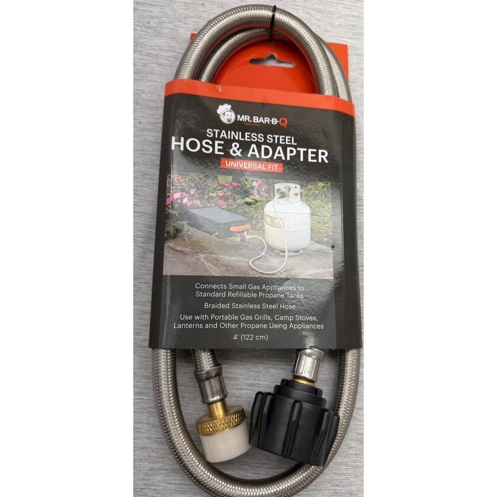Mr Bar-B-Q 03038Y Stainless Steel Propane Hose and Adapter 4ft Universal Fit NEW